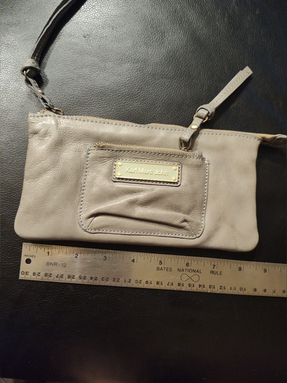 French Karl Marc John Leather Purse Pochette Clutch in Light Gray